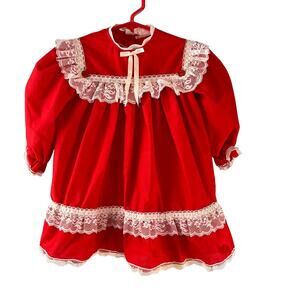 Jill Lynn Vintage Red White Lace Dress Size 2T Made in USA